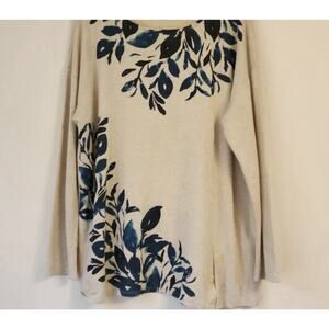 J.Jill Pure Jill Relaxed Boat-Neck Blouse Floral Beige Color Sz M Casual